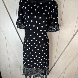 Elegant Black and White Polka Dot Midi Dress